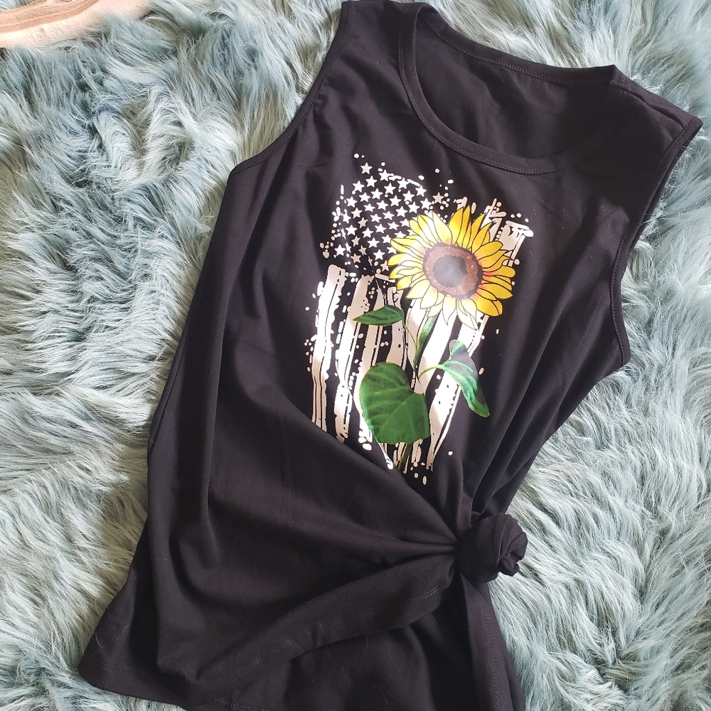 Sunflower American Flag Tank- fit and flare